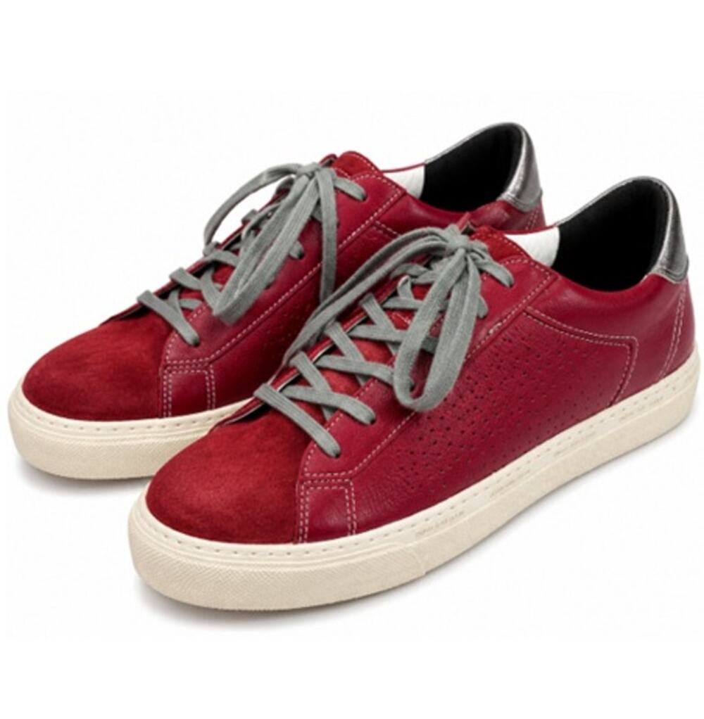 P448 Ruby Red Leather Suede Low Top Sneakers Gray Lace Shoes EU 42 NWOT